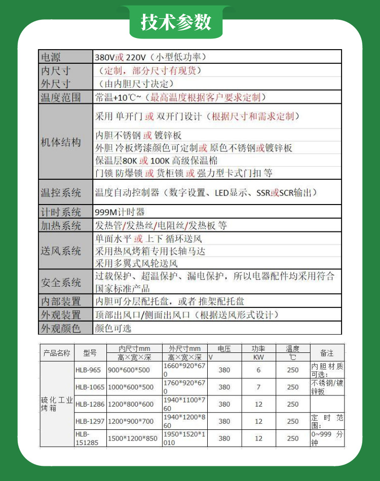 橡膠烤箱技術(shù)參數(shù)