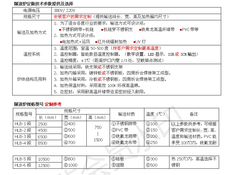 汽車?yán)^電器隧道爐技術(shù)參數(shù)